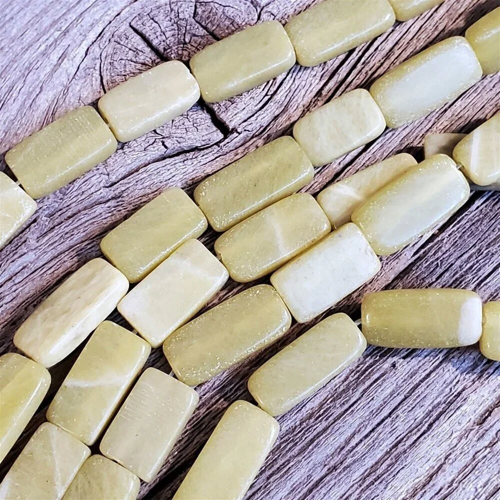 Full Strand Hand Cut Olive Olivine New Jade Flat Rectangle Gemstone Beads